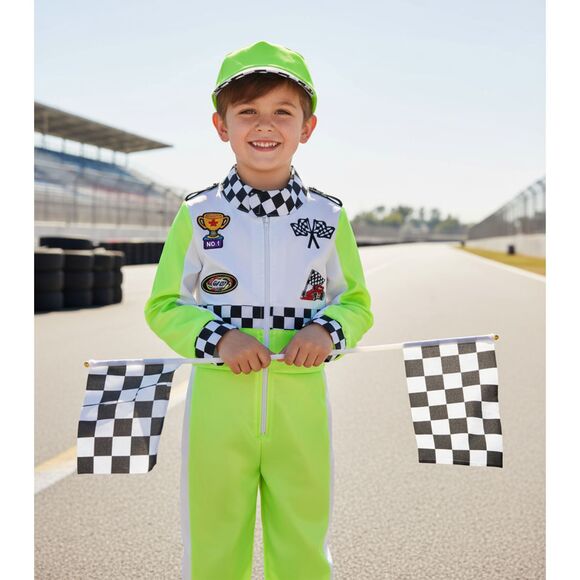 🏎️ Race Car Driver Costume Neon Green 6-7 Yrs NIP - Picture 2 of 8